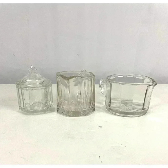 VTG 3 Pc Clear Glass Cup Small Pitcher Jar with Lid Avon Crystal - Picture 10 of 16